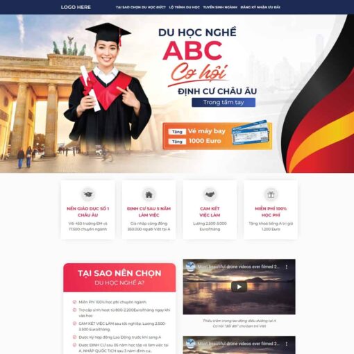 Theme WordPress landing page du học nghề